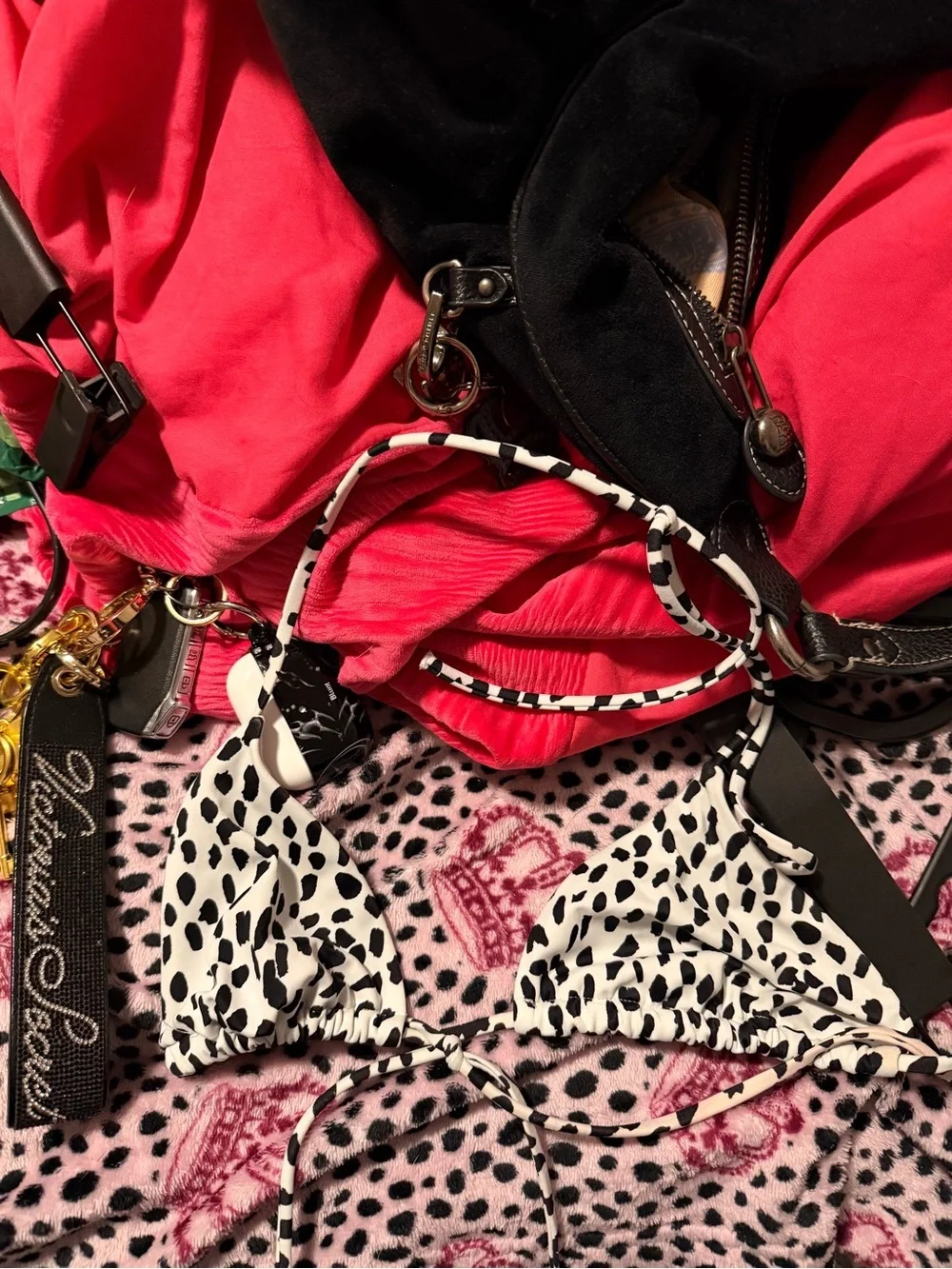 5/$25 🎉 Black & White Dalmatian Print Triangle Bikini Top – Size Small